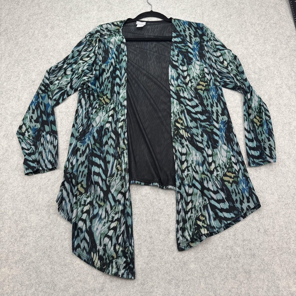 Chico's Blouse Womens Medium Multicolor Animal Print Open Sheer Mesh Kimono Top